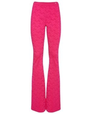 Versace Logo Jacquard Knitted Trumpet Casual Trousers - Pink