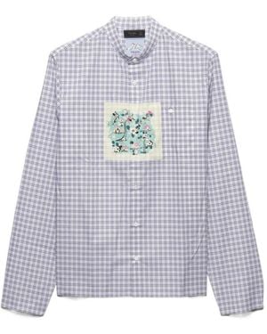 Prada Check Printed-Patch Shirt - Grey