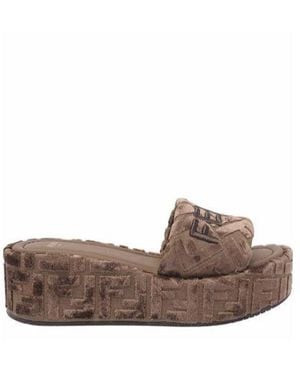 Fendi Ff Logo Platform Slides - Brown