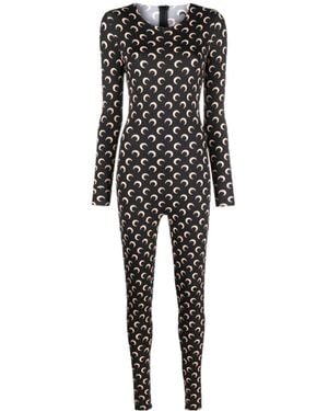 Marine Serre Logo Monogram Crewneck Jumpsuit - Black