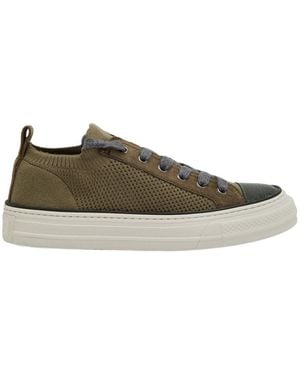 Brunello Cucinelli Stud-Embellished Knit Sneakers - Green