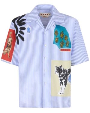 Marni Light Striped Poplin Bowling Shirt - Blue