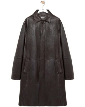 Loewe Long Coat Made Of Leather - Gray