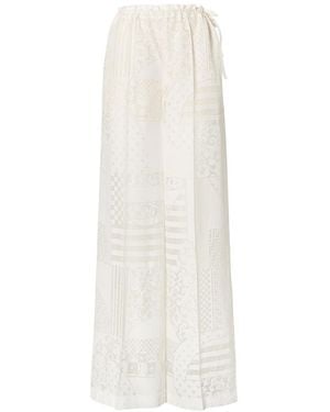 Fendi Patchwork Motif Wide-Leg Drawstring Trousers - White