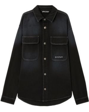 Palm Angels Classic Logo Loose Denim Shirt - Black