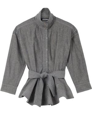 Jacquemus Belted Peplum Jacket - Gray