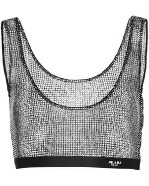 Prada Rhinestone-Embellished Crop Top in Gray | Lyst