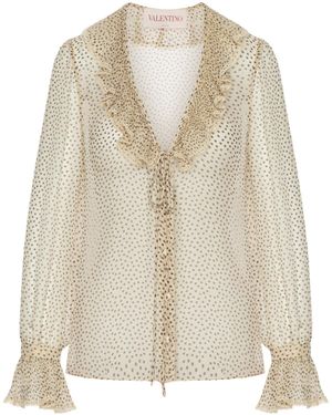 Valentino Polka Dot Printed Ruffled Top - Natural