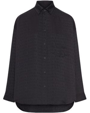 Balenciaga Fluid Viscose Shirt With Allover Tone-On-Tone Logo - Blue
