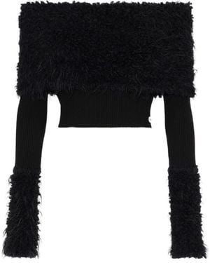 Jean Paul Gaultier Ribbed Knit And Fuzzy Sweater - Black
