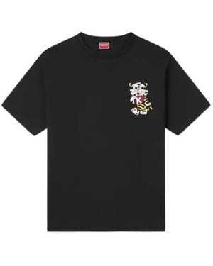 KENZO Oversized Cotton T-Shirt With Wild Tiger Embroidery - Black