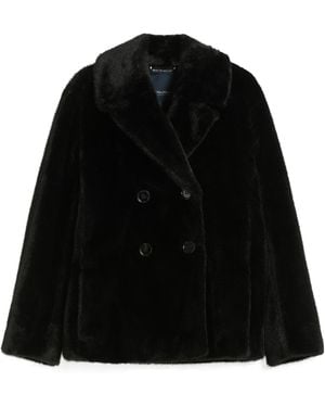 Max Mara Double-Breasted Jacket With A Fluffy Texture - Black