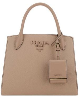 Prada Monochrome Small Saffiano Bag - Natural