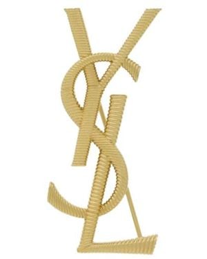 Saint Laurent Cassandre Logo Engraved Brooch - Metallic