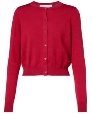 Carolina Herrera Cropped Silk And Cotton Cardigan - Red
