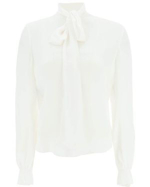 Moschino Pussy-Bow Collar Silk Blouse - White