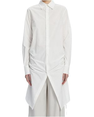 Ann Demeulemeester Sandrina High Comfort Shirt With Drawstrings And 'Script' Print - White