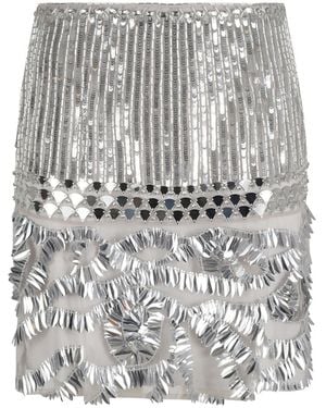 Alberta Ferretti Sequin-Embellished High Waist Mini Skirt - Grey