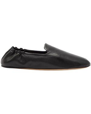 The Row Solid Leather Flats - Black