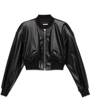 ROTATE BIRGER CHRISTENSEN Woven Eco-Leather Crop Bomber - Black