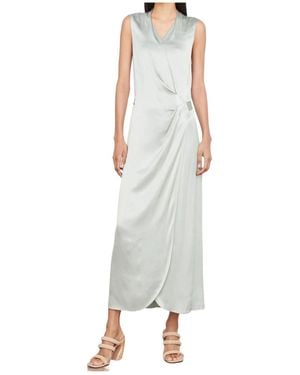 Vince Satin-Finish Sleeveless V-Neck Wrap Dress - White