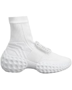 Roger Vivier Viv' Run Light Socks Strass Buckle Ankle Boots - White