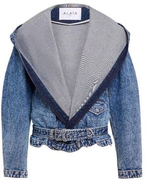 Alaïa Denim Hooded Biker Jacket - Blue