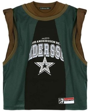 ANDERSSON BELL Layered Rolled-Up Basketball Jersey T-Shirt - Green