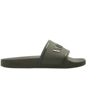Versace Logo Raised Open-Toe Slippers - Green