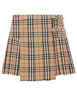 Burberry Vintage Check Kilt Skirt - Natural