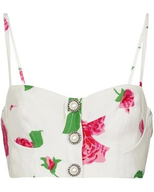 Alessandra Rich Floral Pattern Bra Top - Pink