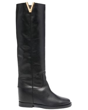 Via Roma 15 Cut-Out Logo Plaque Boots - Black