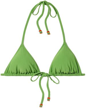 STAUD Lido Bead-Embellished Ribbed Triangle Bikini Top - Green