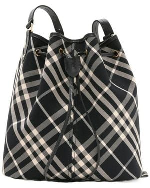 Burberry Medium Check Drawstring Bucket Bag - Black