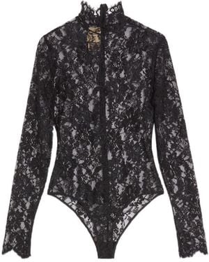 Valentino Lace Detailed Mock Neck Bodysuit - Black