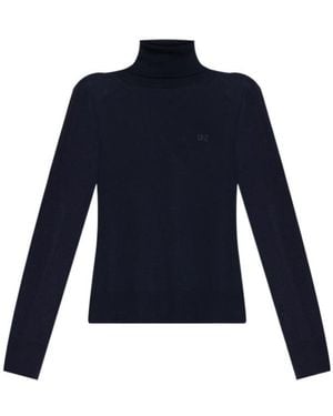 DSquared² Logo Embroidered Turtleneck Knit Jumper - Blue