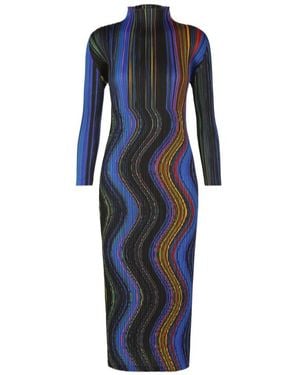 Pleats Please Issey Miyake Warp Midi Dress - Blue
