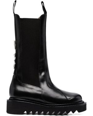 Toga Ridged Sole Mid-Calf Boots - Black