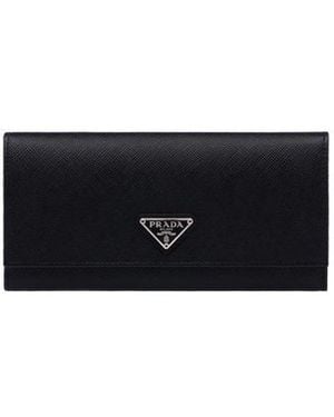 Prada Logo Plaque Large Wallet - Black