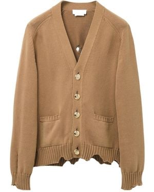 McQueen Distressed Skull V-Neck Cardigan - Brown