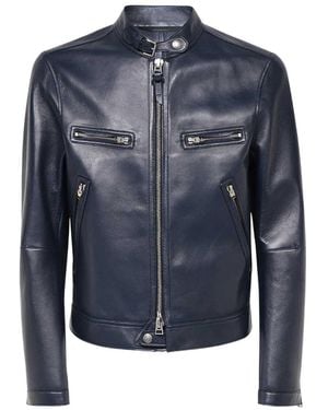 Tom Ford Long-Sleeved Leather Jacket - Blue