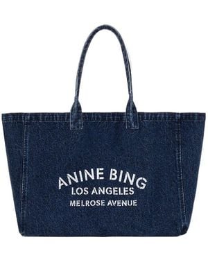 Anine Bing Solid Color Denim Tote Bag - Blue