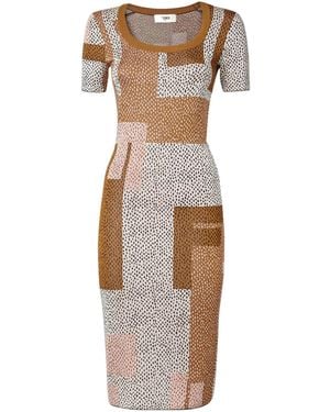 Fendi Peppered Falena Motif Square-Neck Midi Dress - Multicolour