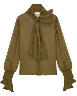 Saint Laurent Silk-Crepe Muslin Tie Shirt - Green