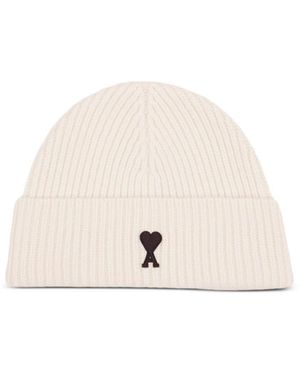 Ami Paris Ami Ami De Coeur Ribbed Beanie Hat - Natural