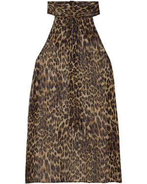 Nili Lotan Alla Tie-Neck Leopard-Print Metallic Silk-Crepon Halterneck Top - Brown