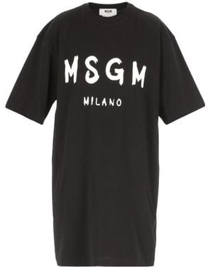 MSGM Logo Printed Crewneck T-Shirt Dress - Black