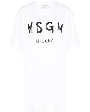 MSGM Logo-Print Cotton Dress - White