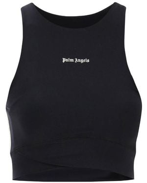 Palm Angels Logo Printed Sleeveless Crop Top - Black