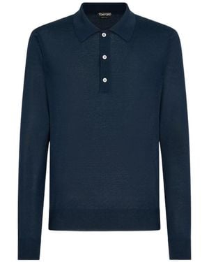 Tom Ford Long-Sleeved Knit Polo Shirt - Blue